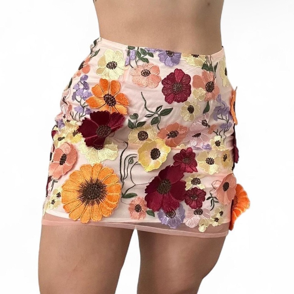 Floral Embroidered Mini Skirt